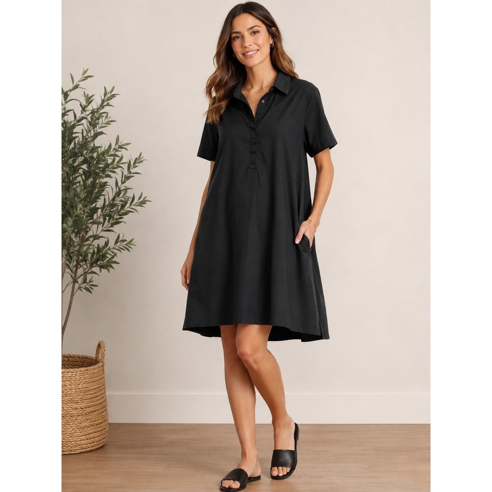 Old Navy Black Swing Shirt Dress Short Sleeve Pockets Medium Tall MT - Picture 1 of 9